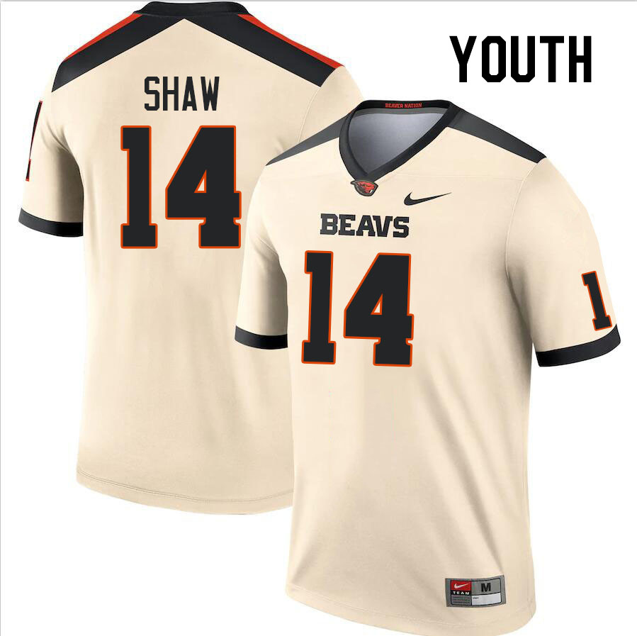 Youth #14 Kord Shaw Oregon State Beavers College Football Jerseys Stitched Sale-Cream - Click Image to Close